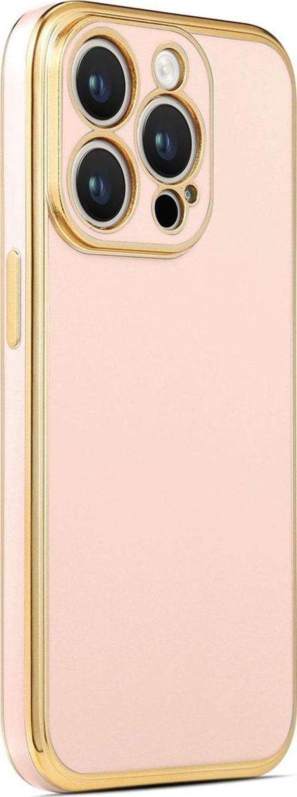Coverzone Iphone 14 Pro Max Ile Uyumlu Kılıf Gold Kenar Pastel Renkli Halcyon Z-bark Kapak Rosegold - Image 1