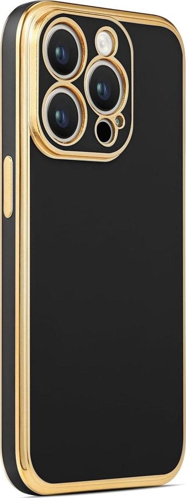 Coverzone Iphone 14 Pro Max Ile Uyumlu Kılıf Gold Kenar Pastel Renkli Halcyon Z-bark Kapak Siyah - Image 1