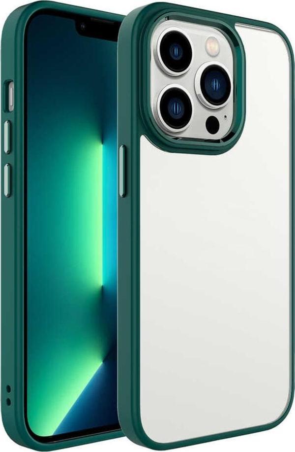 Coverzone Iphone 14 Pro Max Ile Uyumlu Kılıf Kenarları Renkli Silikon Arkası Şeffaf Krop Koyu Yeşil - Image 1