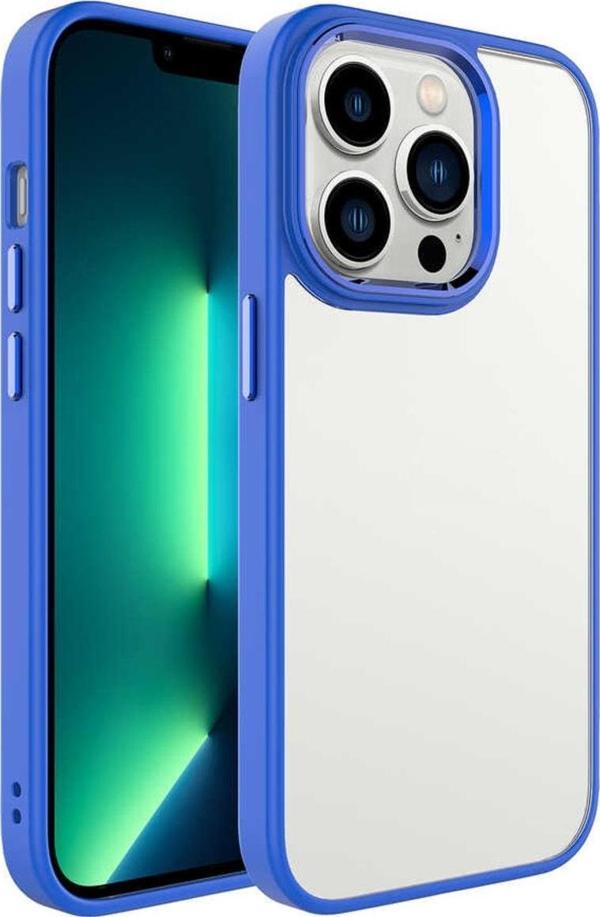 Coverzone Iphone 14 Pro Max Ile Uyumlu Kılıf Kenarları Renkli Silikon Arkası Şeffaf Krop Lacivert - Image 1