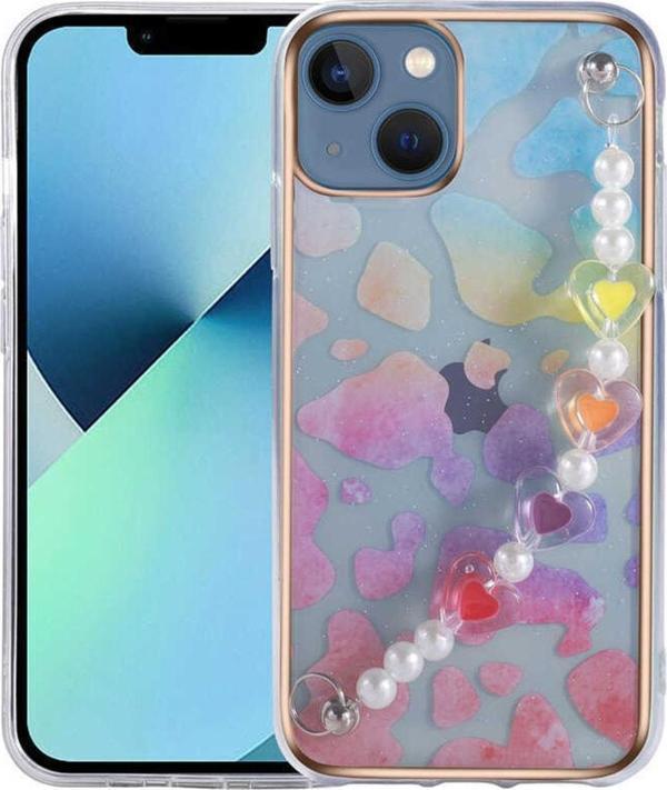 Coverzone Iphone 13 Ile Uyumlu Kılıf Kalp Desenli Tutacaklı Mellifluous Kılıf Colorful - Image 1