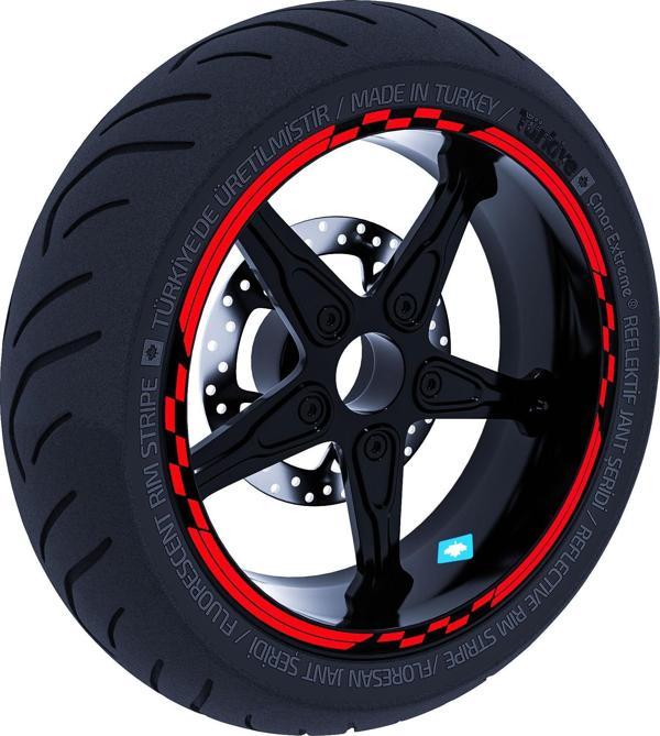 Moto GP Yarış Bayraklı Reflektif Kırmızı Jant Şeridi Sticker Çınar Extreme  - Image 1