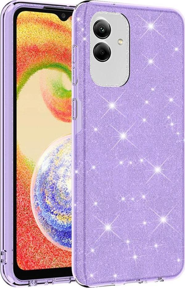 Coverzone Samsung Galaxy A04 Ile Uyumlu Kılıf Simli Parlak Çift Katmanlı Shining Silikon Mor - Image 1