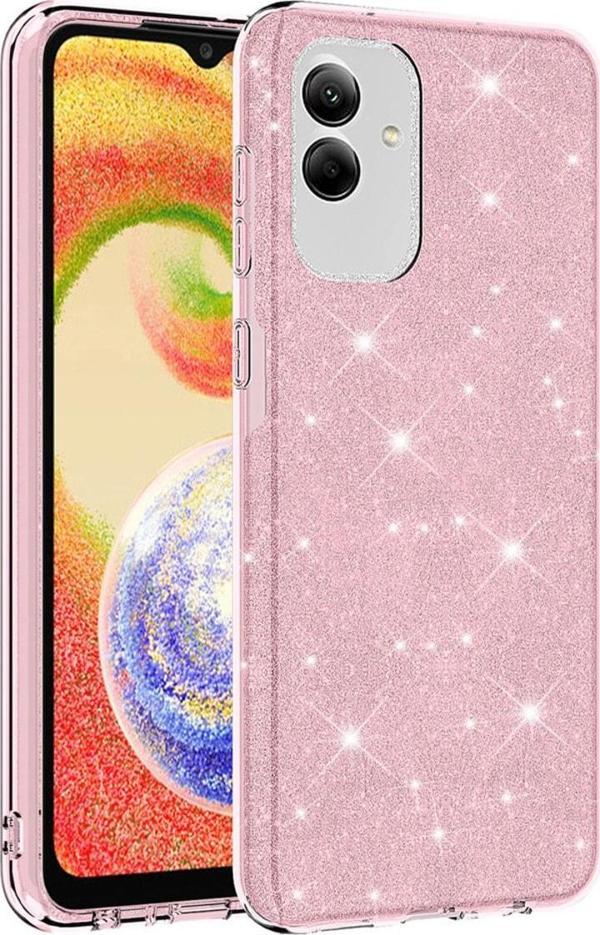 Coverzone Samsung Galaxy A04 Ile Uyumlu Kılıf Simli Parlak Çift Katmanlı Shining Silikon Pembe - Image 1