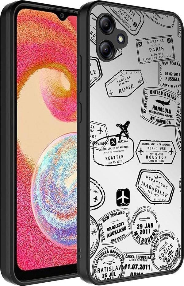 Coverzone Samsung Galaxy A04e Ile Uyumlu Aynalı Seyahat Desenli Kamera Korumalı Parlak Z- Mirror Kapak - Image 1