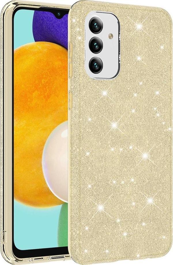 Coverzone Samsung Galaxy A04s Ile Uyumlu Kılıf Simli Parlak Çift Katmanlı Shining Silikon Gold - Image 1