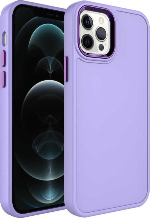 Coverzone Iphone 14 Pro Max Ile Uyumlu Kılıf Metal Çerçeve Tasarımlı Pastel Renkli Sert Ebullience Lila - Image 1