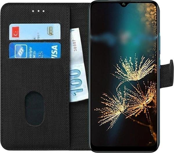 Coverzone Samsung Galaxy A14 Ile Uyumlu Kılıf Stand Olan Kartvizitli Ve Para Gözlü Kumaş Desen Cüzdan Kılıf - Image 1