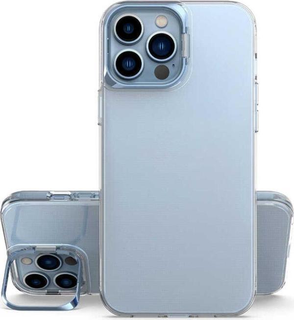 Coverzone Iphone 14 Pro Max Ile Uyumlu Kılıf Metal Kamera Standlı Airbag Şeffaf Skubi Silikon Mavi - Image 1