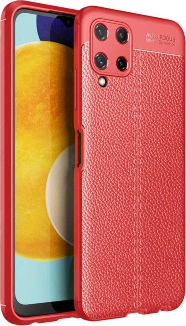 Coverzone Samsung Galaxy A22 4g Uyumlu Kılıf Niss Silikon Deri Görünümlü Kırmızı - Image 1