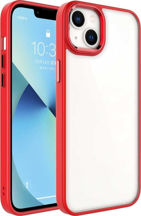 Coverzone Iphone 14 Ile Uyumlu Kılıf Kenarları Renkli Silikon Arkası Şeffaf Sert Krop Kapak Kırmızı - Image 1