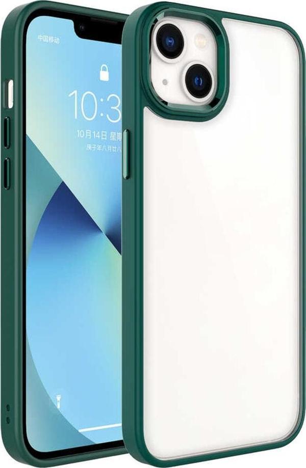 Coverzone Iphone 14 Ile Uyumlu Kılıf Kenarları Renkli Silikon Arkası Şeffaf Sert Krop Koyu Yeşil - Image 1