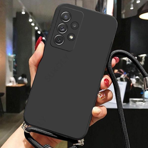 Coverzone Samsung Galaxy M14 ile Uyumlu Ipli Boyun Askılı Silikon Kılıf Kadife Iç Yüzeyli Epiphany Kılıf Siyah - Image 1