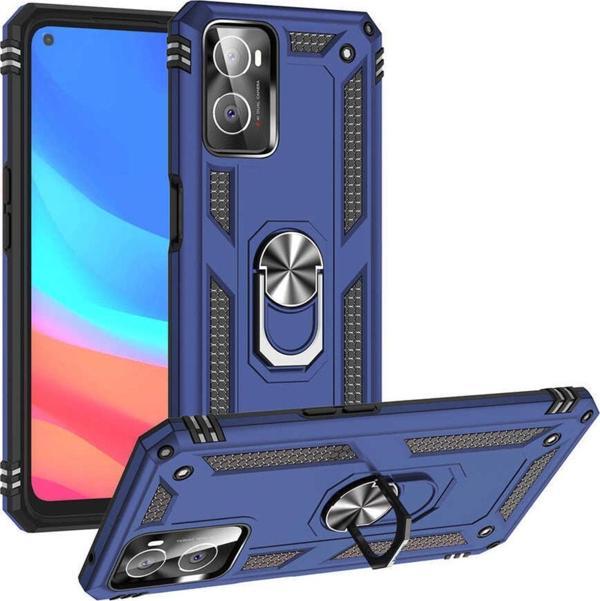 Coverzone Oppo A76 Ile Uyumlu Kılıf Shockprof Yüzük Tutuculu Vega Mavi - Image 1