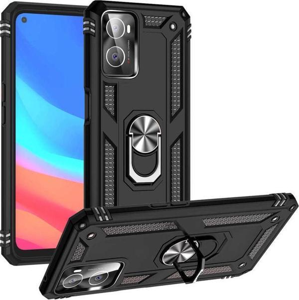 Coverzone Oppo A76 Ile Uyumlu Kılıf Shockprof Yüzük Tutuculu Vega Siyah - Image 1