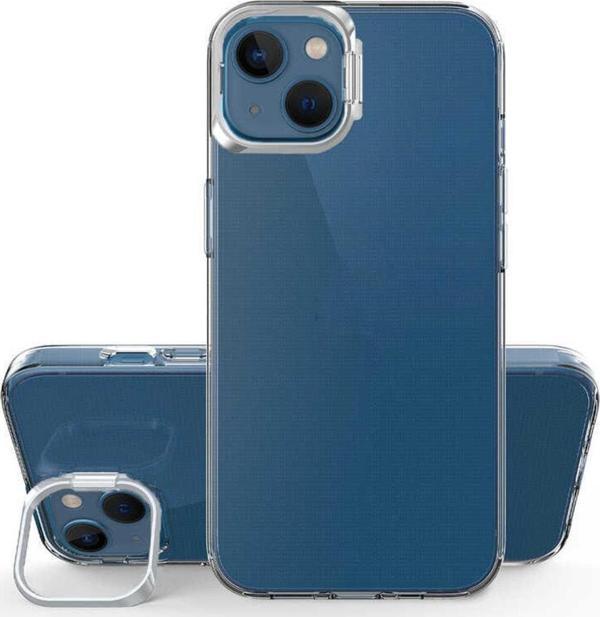 Coverzone Iphone 14 Ile Uyumlu Kılıf Metal Kamera Standlı Airbag Şeffaf Skubi Silikon Gümüş - Image 1