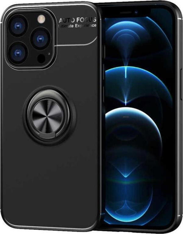 Coverzone Iphone 14 Pro Max Ile Uyumlu Kılıf Yüzük Tutuculu Mıktanıslı,standlı Novel Silikon Siyah - Image 1