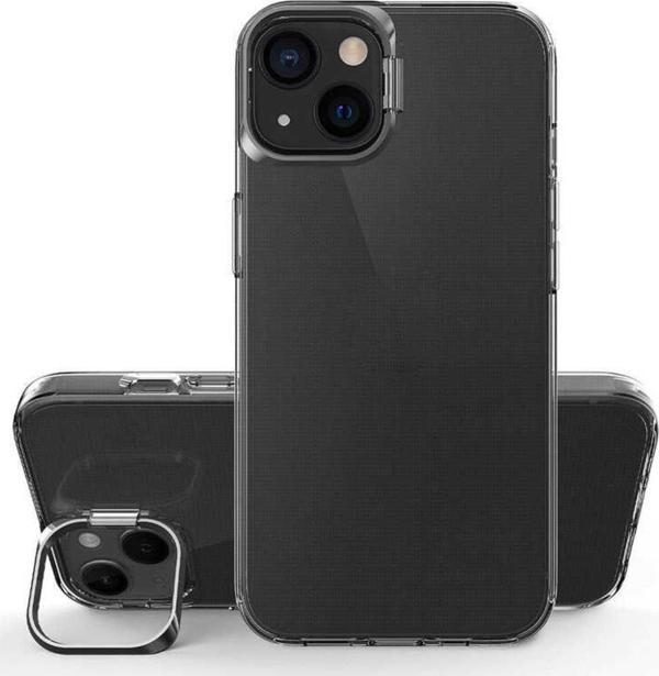 Coverzone Iphone 14 Ile Uyumlu Kılıf Metal Kamera Standlı Airbag Şeffaf Skubi Silikon Siyah - Image 1