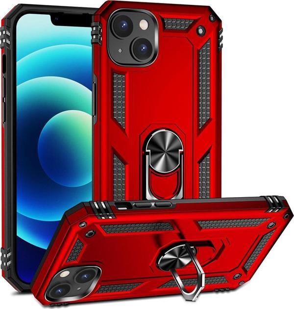 Coverzone iPhone 15 ile Uyumlu Kılıf Z-vega Shockproof Standlı Yüzük Tutuculu Mega Case Kapak Kırmızı - Image 1