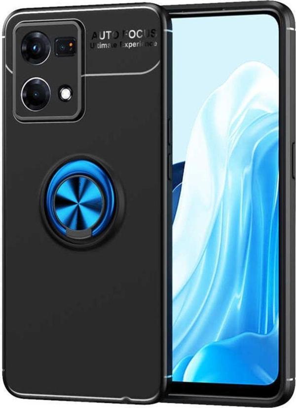 Coverzone Oppo Reno 7 4g Ile Uyumlu Kılıf Ravel Yüzük Tutuculu Standlı Silikon Siyah-mavi - Image 1
