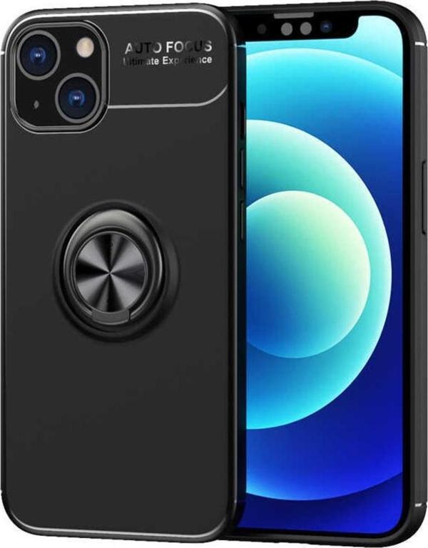Coverzone Iphone 14 Ile Uyumlu Kılıf Yüzük Tutuculu Mıktanıslı,standlı Novel Silikon Siyah - Image 1