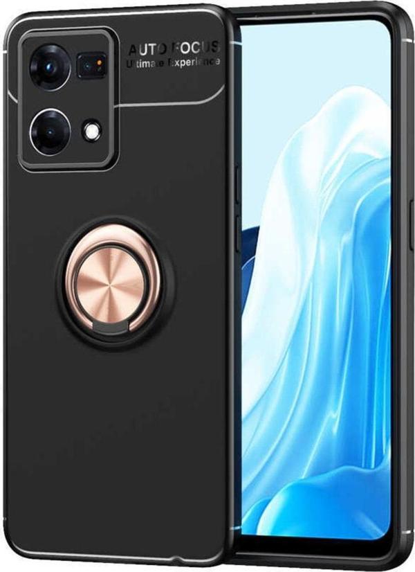 Coverzone Oppo Reno 7 4g Ile Uyumlu Kılıf Ravel Yüzük Tutuculu Standlı Silikon Siyah-rosegold - Image 1