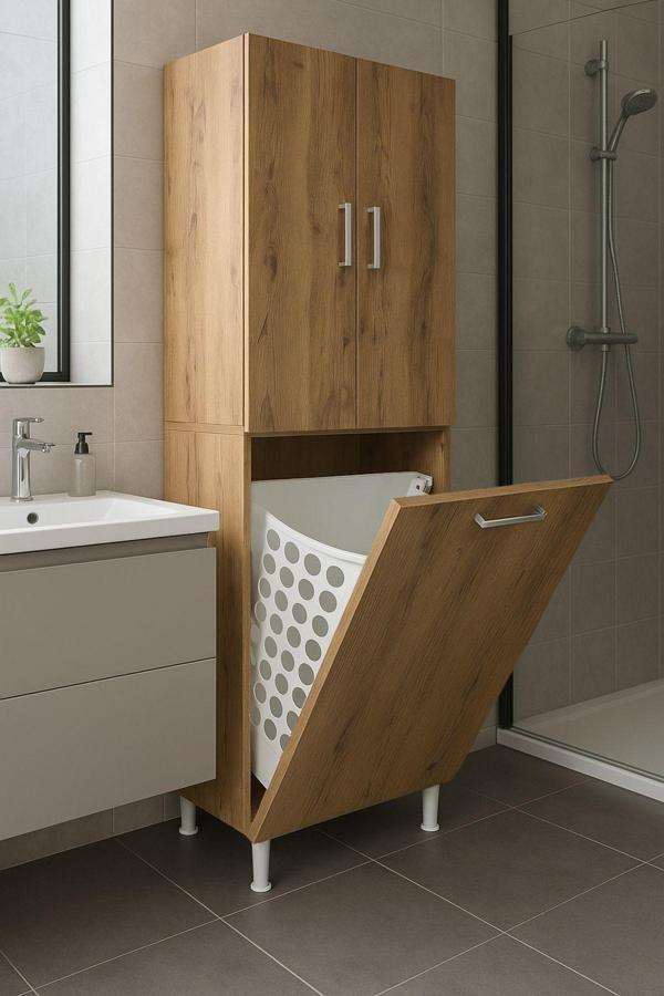 Azzuri Furniture Home Çok Amaçlı Kirli Çamaşır Sepetli Banyo-Mutfak-Erzak Dolabı Atlantik Çam - Image 1