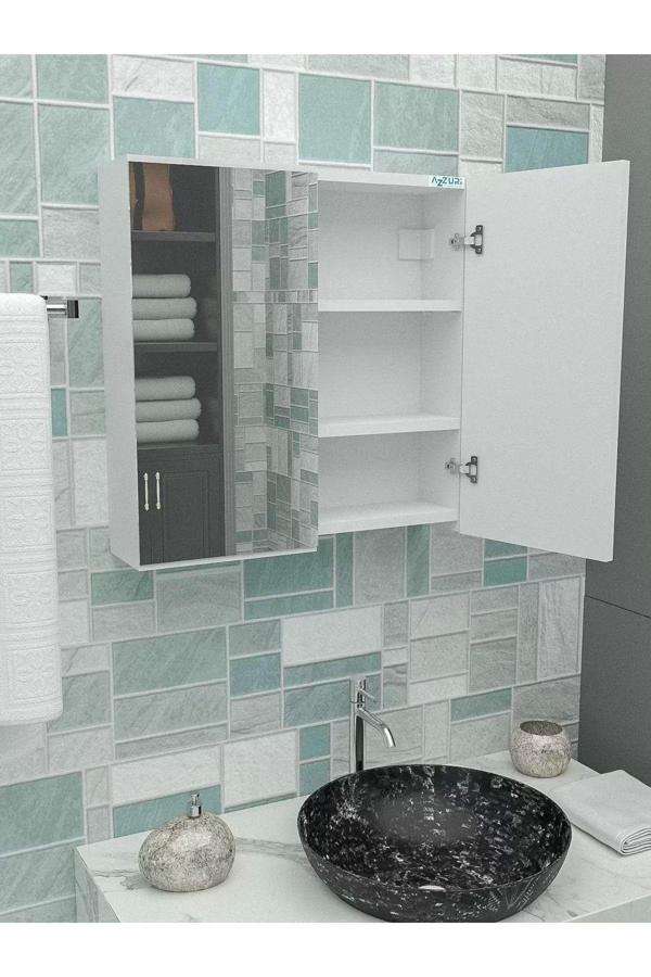Azzuri Furniture Mebel Elyuyan Üstü Güzgülü 2 Qapılı Hamam Şkafı - Image 1