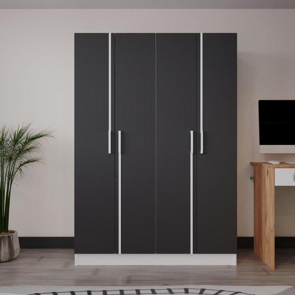 Azzuri Furniture Piyano 4 Kapaklı Dolap Genç Odası-Çocuk Odası Gardırop Antrasit-Beyaz - Image 1