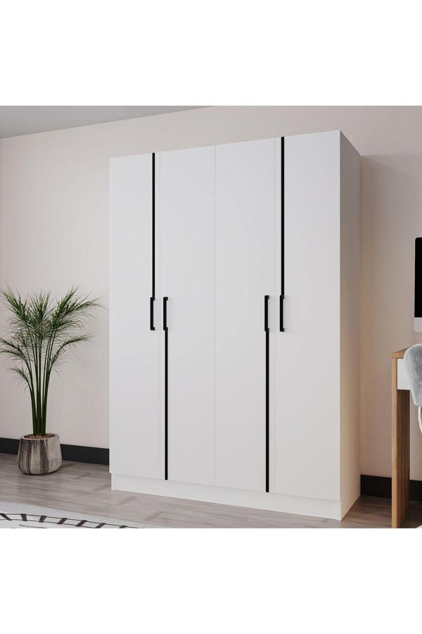 Azzuri Furniture Piyano 4 Kapaklı Dolap Genç Odası-Çocuk Odası Gardırop Beyaz - Image 1