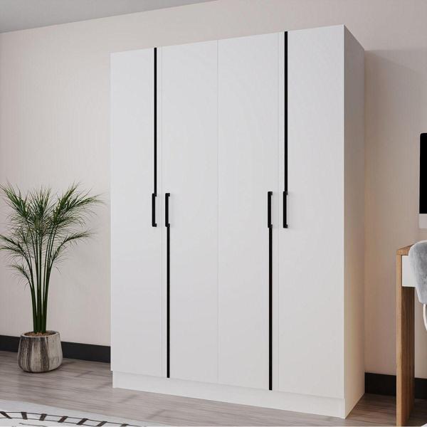 Azzuri Furniture Piyano 4 Kapaklı Dolap Genç Odası-Çocuk Odası Gardırop Beyaz - Image 1