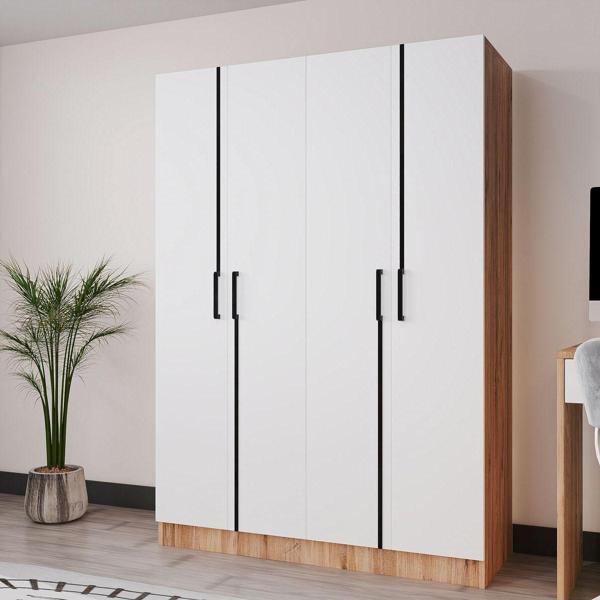 Azzuri Furniture Piyano 4 Kapaklı Dolap Genç Odası-Çocuk Odası Gardırop Meşe Beyaz - Image 1