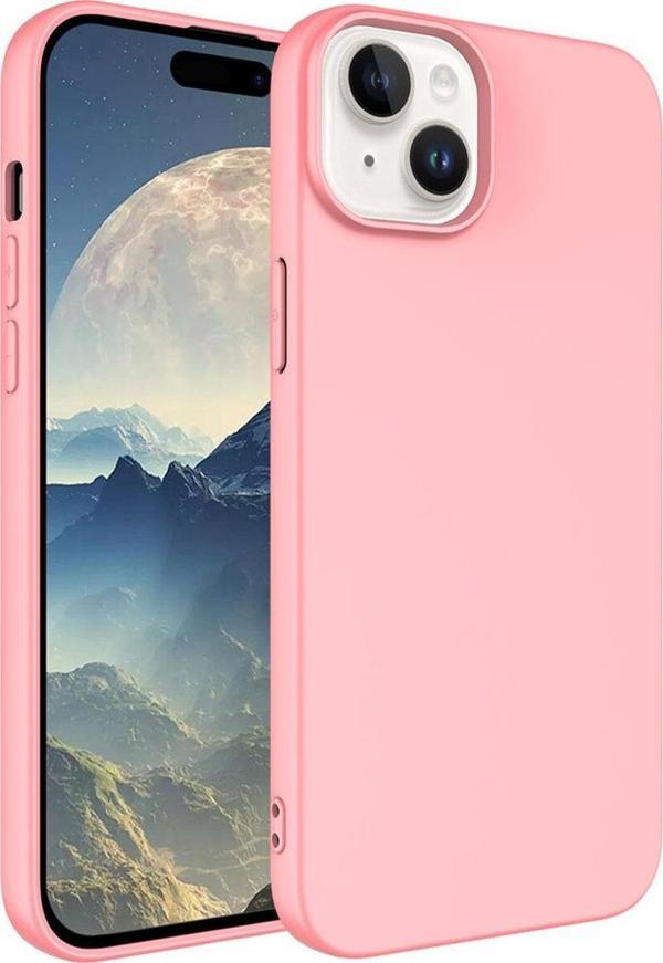 Coverzone iPhone 15 Plus ile Uyumlu Kılıf Kadife Iç Yüzey Silikon Z-Mara Lansman Vieri Kılıf Pembe Açık - Image 1
