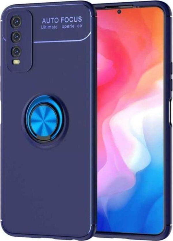 Coverzone Vivo Y11s Yüzük Tutuculu Novel Silikon Kılıf Mavi - Image 1