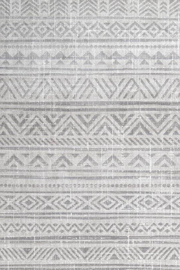 Gri Geometrik Etnik Modern Desenli Pamuk Makinada Yıkanabilir Hav Toz Vermez Leke Tutmayan Kaymaz Taban Dijital Makine Baskı Salon Yolluk Mutfak Halı - Image 1