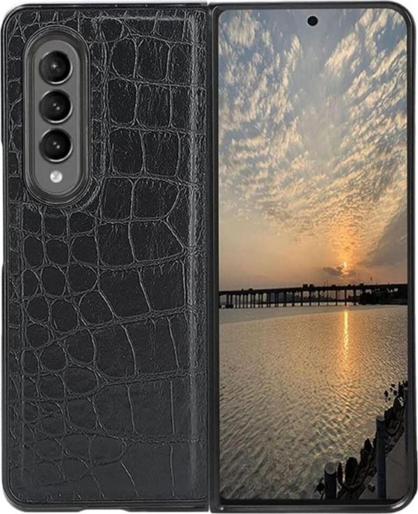 Coverzone Samsung Galaxy Z Fold 4 Ile Uyumlu Suni Deri Kılıf Crocodile Kamera Çıkıntı Koruma Kılıf - Image 1