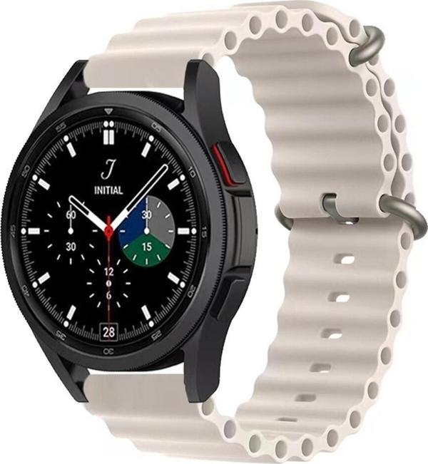 Coverzone Samsung Gear S2 Ile Uyumlu 42mm Quintessential Kabartmalı Metal Tokalı Kordon Starlight - Image 1