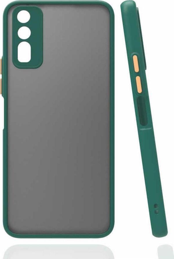 Coverzone Vivo Y20 Ile Uyumlu Kılıf Lastik Desen Kenar Kamera Korumalı Arkası Şeffaf Halx Koyu Yeşil - Image 1