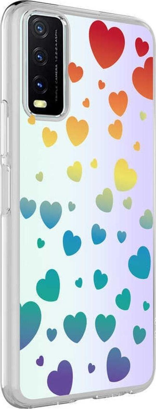 Coverzone Vivo Y20s Ile Uyumlu Kılıf Parlayan Fosfor Yüzeyli Desenli Kapak Heart - Image 1