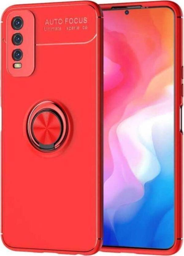 Coverzone Vivo Y20s Yüzük Tutuculu Novel Silikon Kılıf Kırmızı - Image 1
