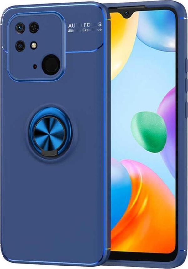 Coverzone Xiaomi Redmi 10c İle Uyumlu Kılıf Ravel Yüzük Tutuculu Standlı Silikon Mavi - Image 1