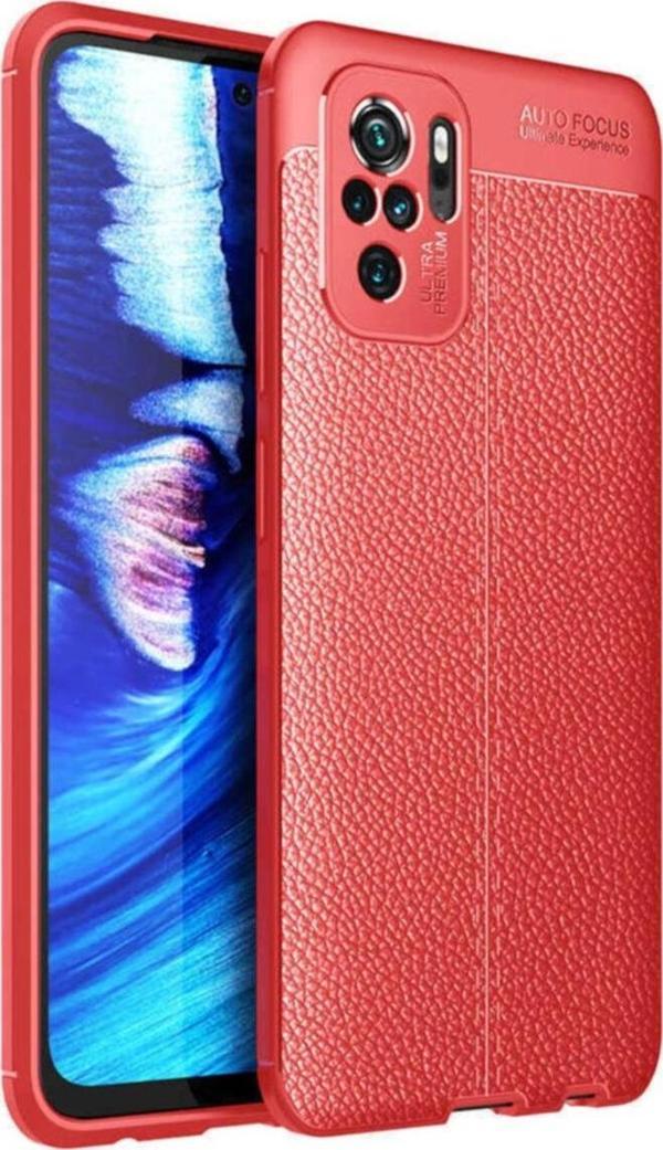 Coverzone Xiaomi Redmi Note 10 Uyumlu Kılıf Niss Silikon Deri Görünümlü Kırmızı - Image 1