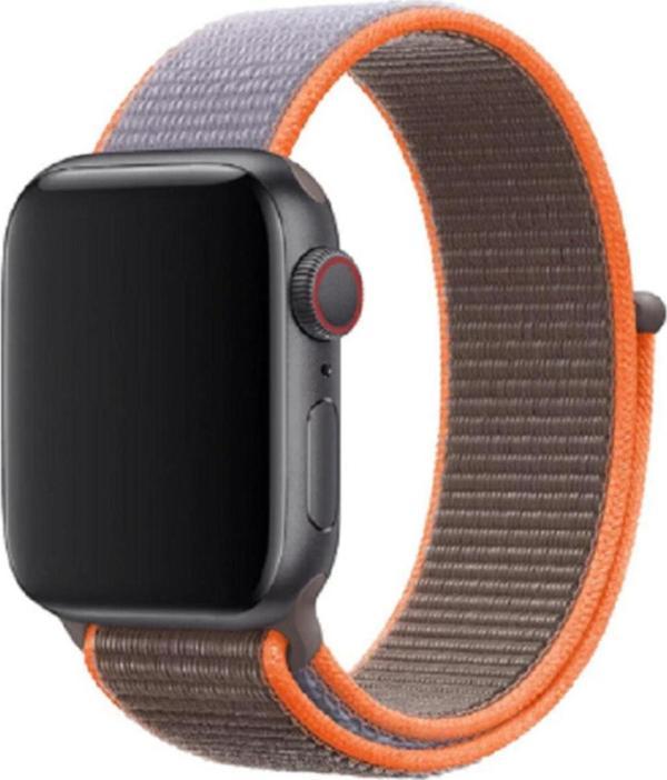 Coverzone Apple Watch 42-44 mm Bilekli  Gri Turuncu Fabric Kumaş Kayış Kordon - Image 1