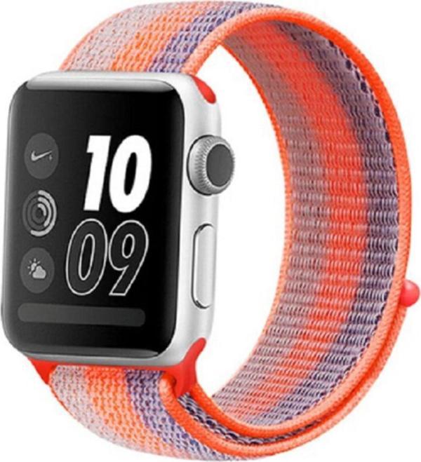 Coverzone Apple Watch 42-44 mm Bilekli Turuncu Gri Fabric Kumaş Kayış Kordon - Image 1