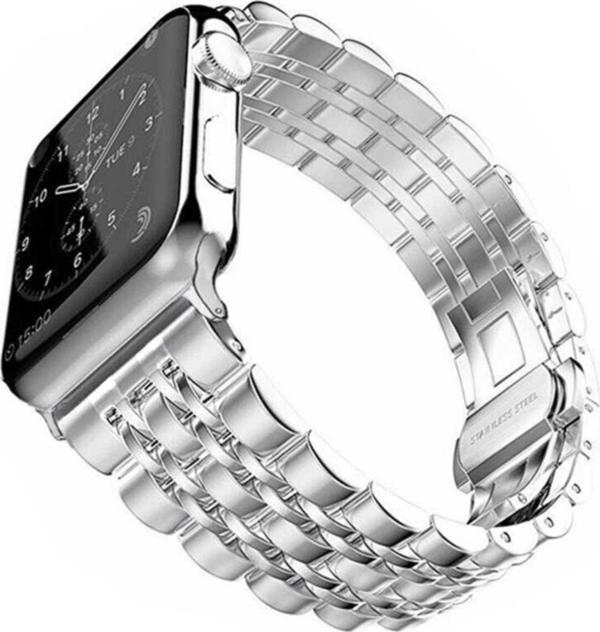 Coverzone Apple Watch 44mm Renkli Desenli Metal Kordon Gümüş - Image 1