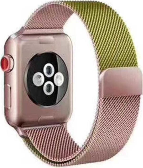 Coverzone Apple Watch 42-44mm Çift Renk Desenli Şık Metal Kordon Rosegold-gold - Image 1