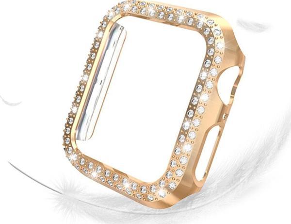 Coverzone Apple Watch 5 42mm Uyumlu Sert Çerçeve Diamond Kapak Koruyucu Kılıf Gold - Image 1