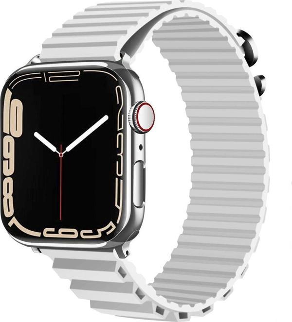 Coverzone Apple Watch 6 Ile Uyumlu Kordon 42-44mm Parçalı Çizgili Tasarım Denouement Kayış Beyaz - Image 1