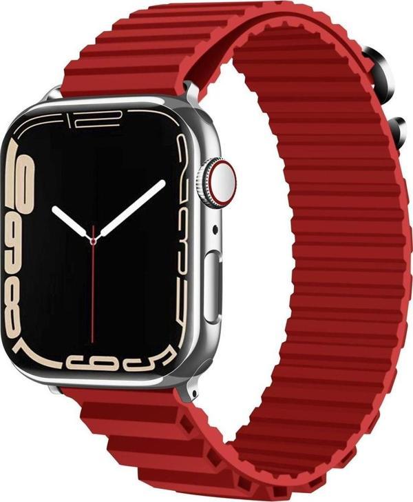Coverzone Apple Watch 6 Ile Uyumlu Kordon 42-44mm Parçalı Çizgili Tasarım Denouement Kayış Kırmızı - Image 1