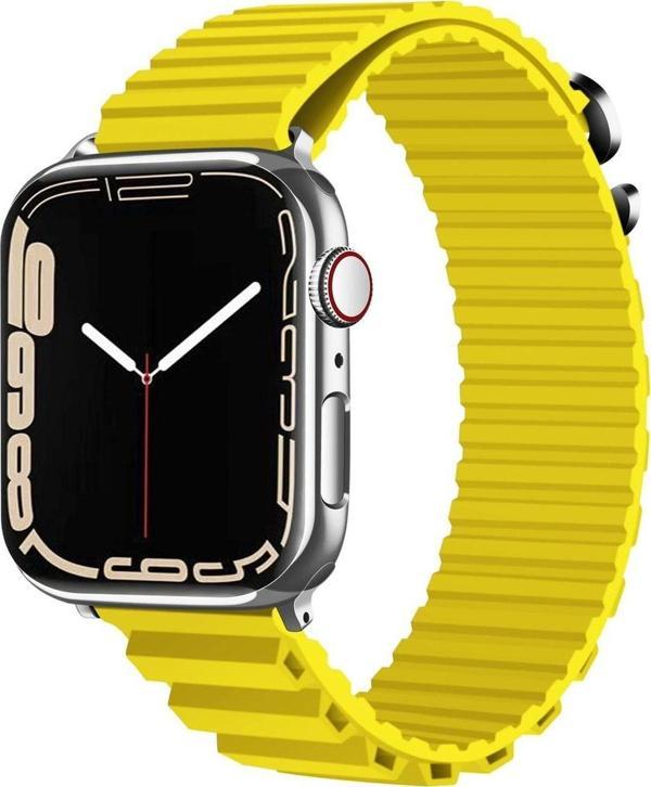 Coverzone Apple Watch Ultra Ile Uyumlu Kordon 49mm Parçalı Çizgili Tasarım Denouement Kayış Sarı - Image 1